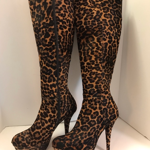 Stuart Weitzman 5” Stiletto Platform Boots Leopard - Picture 5 of 16